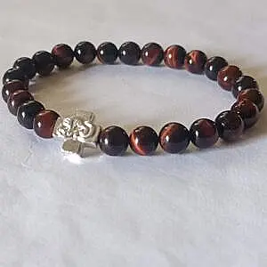 Crveno tigrovo oko brojanica za ruku od srebra