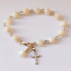 Brojanica sedef srebro cirkonski krstić