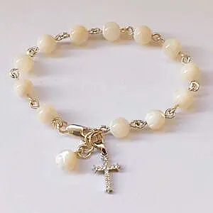 Brojanica sedef srebro cirkonski krstić