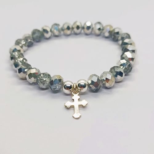 Brojanica od sivog kristala srebro