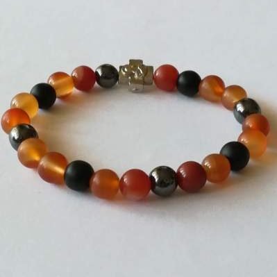 Brojanica za ruku od karneola oniksa i hematita