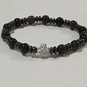 Brojanica za ruku od čađavog kvarca srebro 925