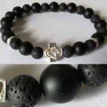 Brojanica za ruku od mat oniksa i lave srebro 925