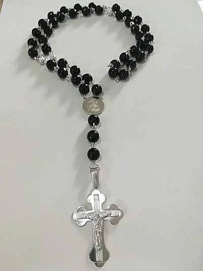 Brojanica oniks srebro sa graviranim Svetim Georgijem