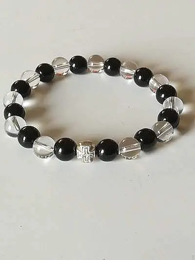 Brojanica od oniksa i gorskog kristala srebro 925