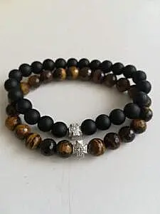 Komplet brojanica mat oniks tigrovo oko srebro 925