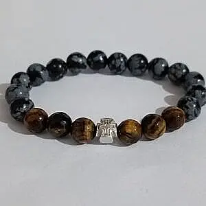 Brojanica od opsiidijana i tigrovog oka srebro 925