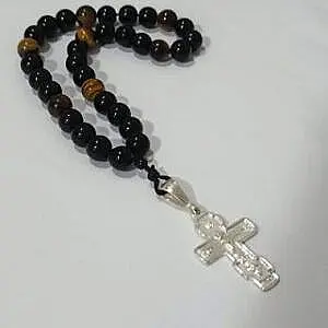 Molitvena brojanica 33 perle oniks i tigrovo oko srebro