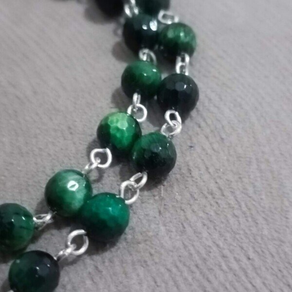 Zeleno tigrovo oko brojanica srebro 925