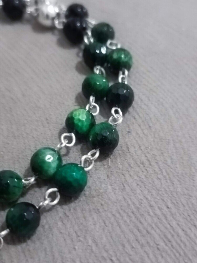 Zeleno tigrovo oko brojanica srebro 925