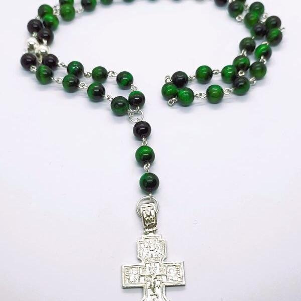 Brojanica od zelenog tigrovog oka od srebra