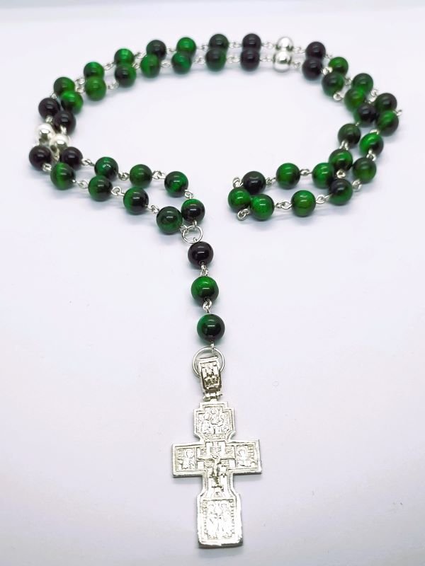 Brojanica od zelenog tigrovog oka od srebra