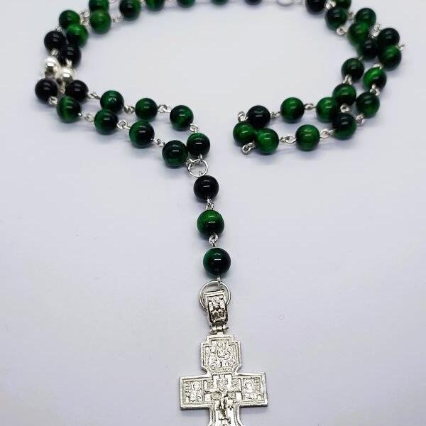 Brojanica zeleno tigrovo oko srebro 925