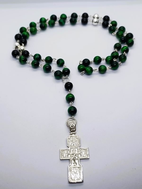 Brojanica zeleno tigrovo oko srebro 925