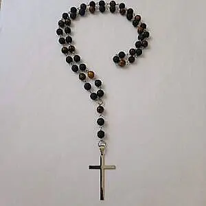 Brojanica za vrat od hirurškog čelika lave i tigrovog oka