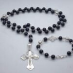 Komplet brojanica za vrat i ruku od oniksa srebro