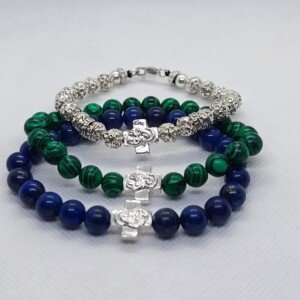 Komplet brojanica lapis lazuli, malahit i srebro