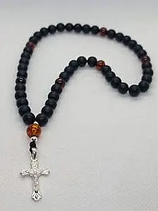 Molitvena brojanica 50 perli mat oniks ćilibar srebro