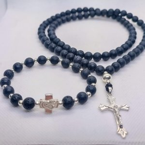 Komplet brojanica od vulkanske lave srebro