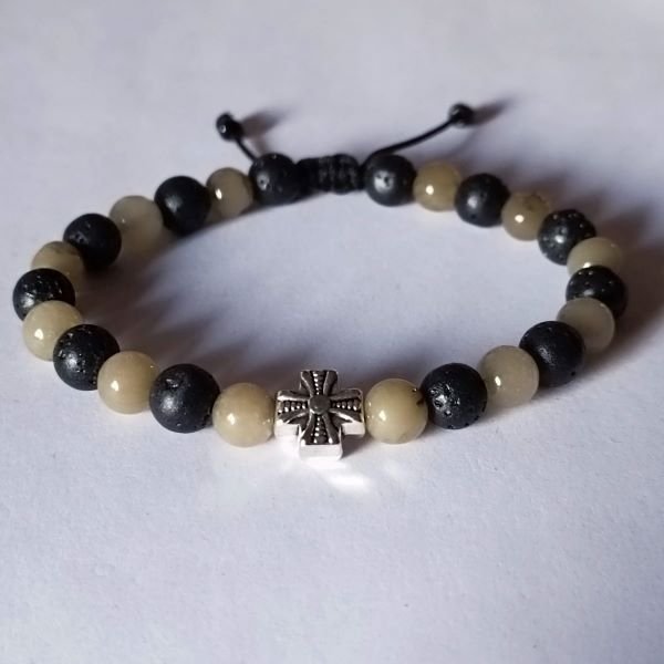 Brojanica za ruku od lave i zelenog žada