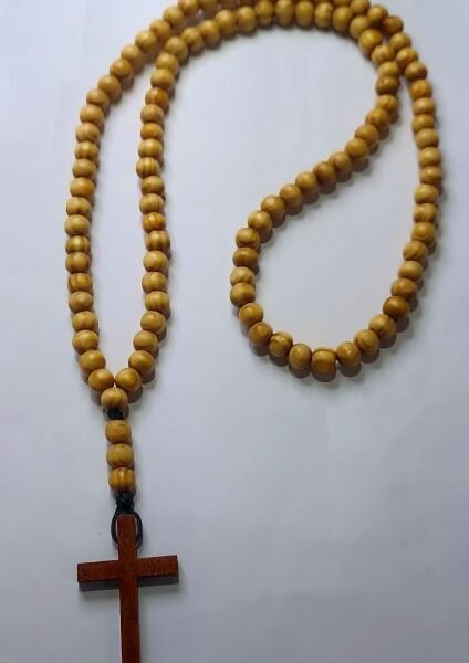 Brojanica za vrat od maslinovog drveta sa braon krstom