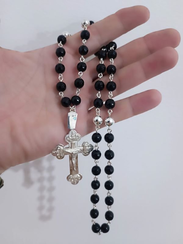 Brojanica od crnog oniksa na srebru