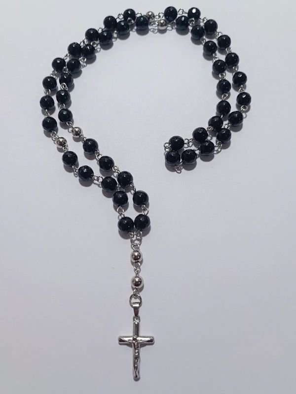 Luksuzna Brojanica od Nerđajućeg Čelika s Crnim Oniks Perlama Luksuzna Brojanica od Nerđajućeg Čelika s Crnim Oniks Perlama