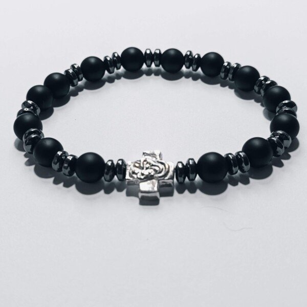 Brojanica mat oniks hematit srebro 925