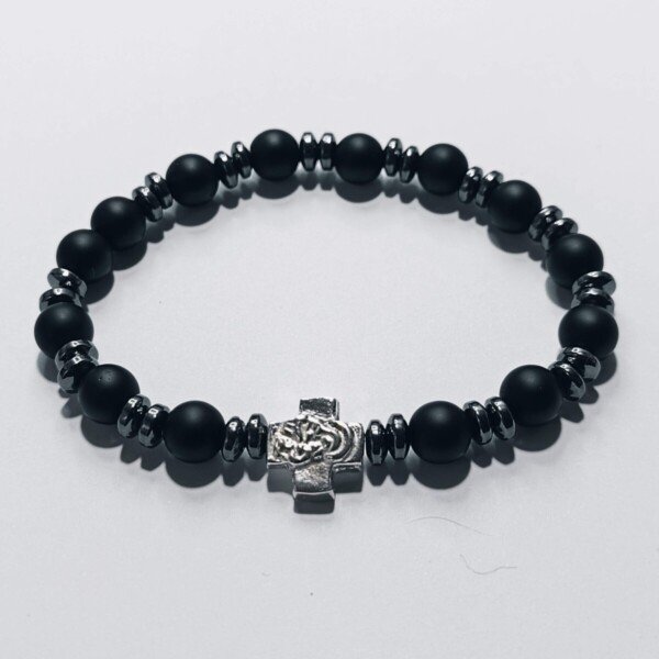 Brojanica za ruku od mat oniksa i hematita srebro