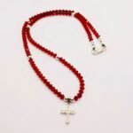 Ogrlica brojanica swarovski crveni kristal srebro