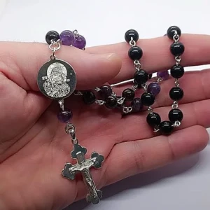 Brojanica za molitvu od ametista granata i oniksa