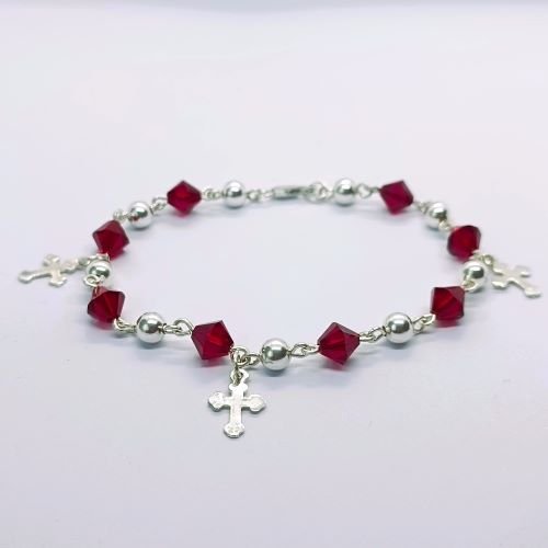 Brojanica crveni swarovski rubin kristal tri krstića