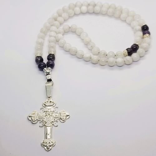 Brojanica od mesečevog kamena i ametista od srebra