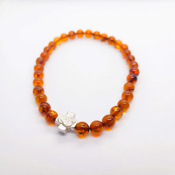 Brojanica 33 perle ćilibar srebro